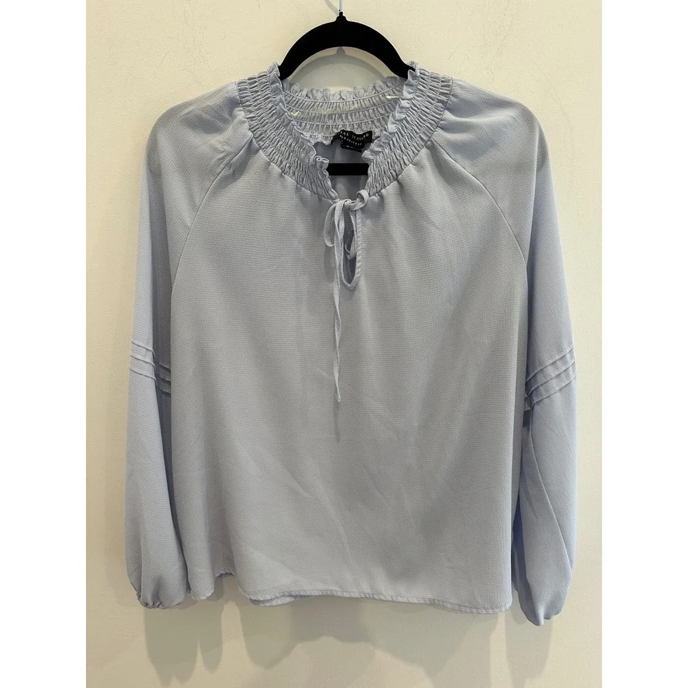 Social Standard by Sanctuary Womens XL Blue Smocked Neck Blouse with Long Sleeve